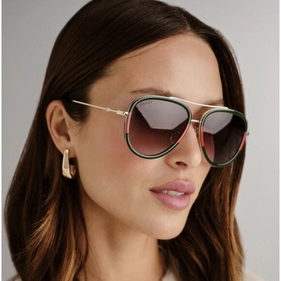 NEW GUCCI SUNGLASSES GOLD/GREEN UNISEX AVIATOR EYEWEAR